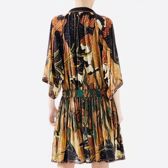 GUCCI Fantasy Print Georgette Lace-up Silk Dress - Picture 3 of 8